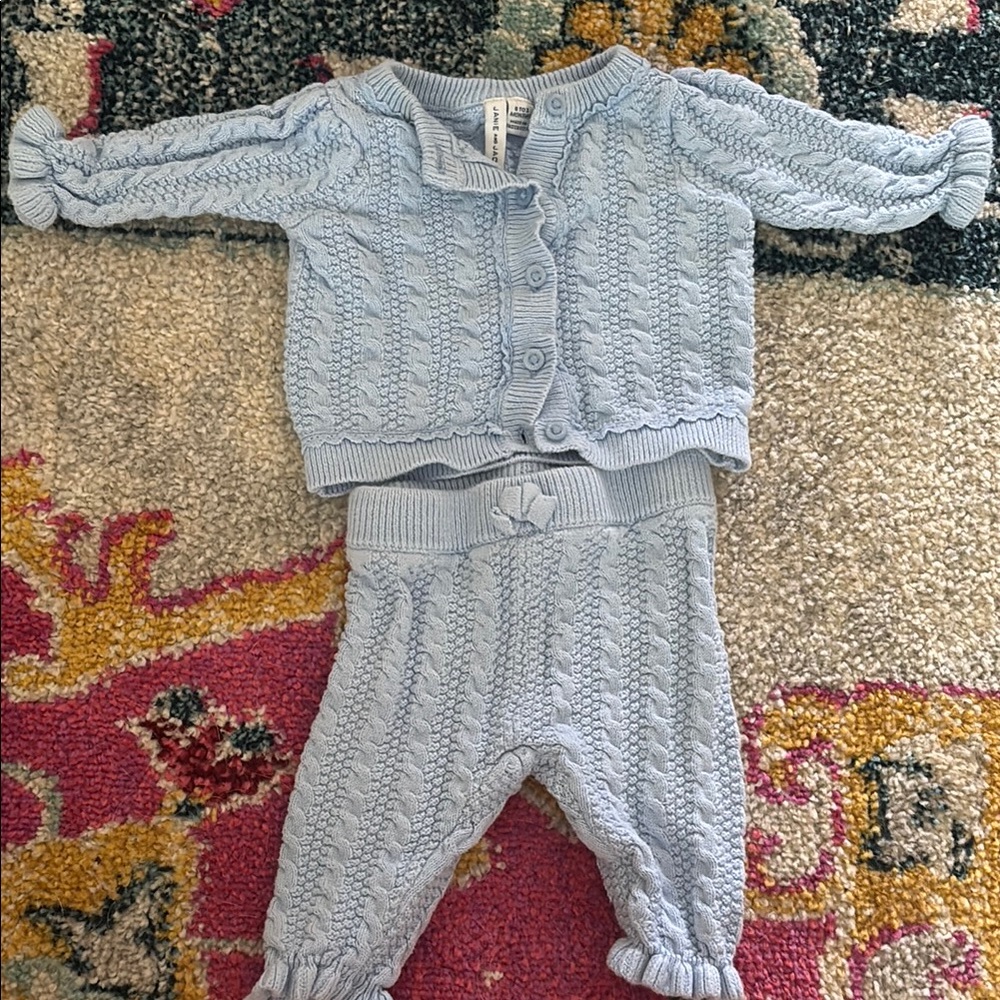 Janie and Jack Light Blue Cable Knit Kids Matching Set